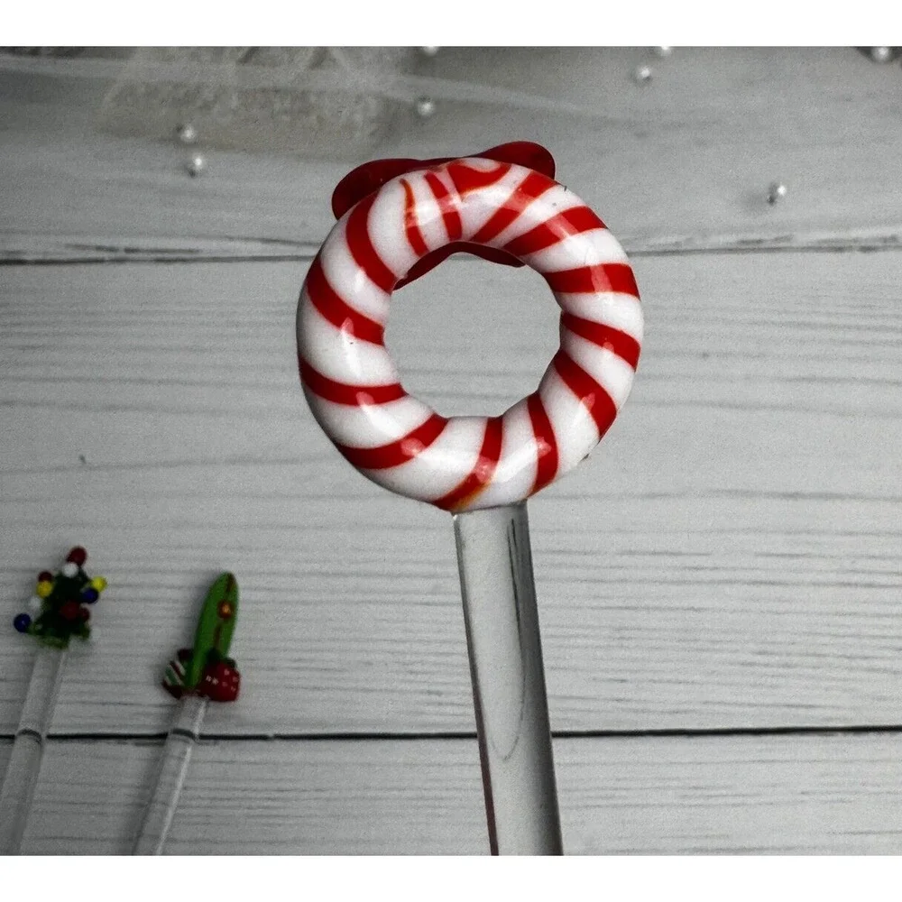 Pier 1 Glass Cocktail Swizzle Sticks Christmas Tree Presents‎ Wreath Surfboard